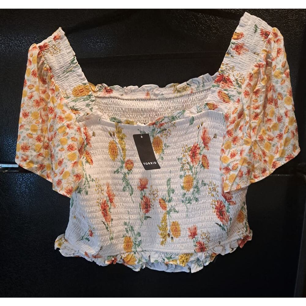 Torrid 2X Smocked Flutter Short Sleeve Crop Top